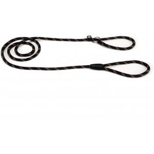 Hondenriem van rond nylon sliplijn 170cm x 8mm zwart Hondenriem van rond nylon sliplijn 170cm x 8mm zwart