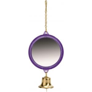 Spiegel met bel voor vogels rond Spiegel met bel voor vogels rond