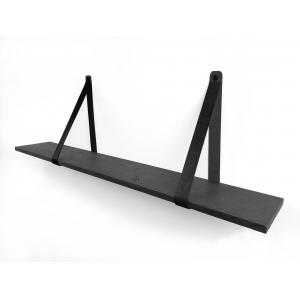 Eiken 18mm wandplank recht zwart 100 x 20 cm inclusief leren riemen zwart Eiken 18mm wandplank recht zwart 100 x 20 cm inclusief leren riemen zwart