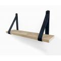 Steigerhout wandplank gebruikt 120 x 20 cm inclusief leren riemen zwart