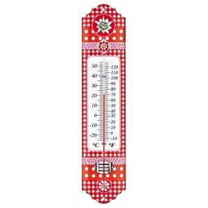 Metalen thermometer Alpen 29 cm rood voor gebruik binnen en buiten Metalen thermometer Alpen 29 cm rood voor gebruik binnen en buiten